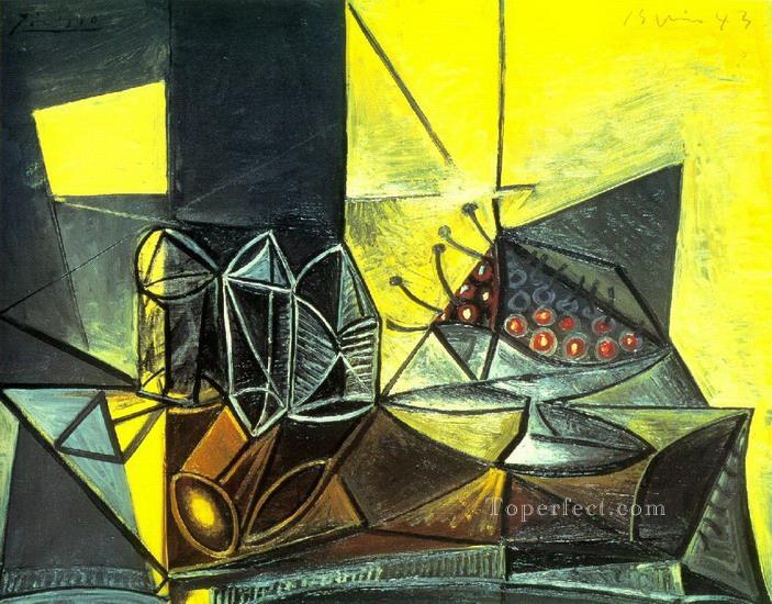 メガネとチェリーのある静物サイドボード 1943 年キュビズム パブロ・ピカソ油絵